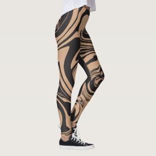 Morsen in Tan en Black retro, marmeren werveling Leggings