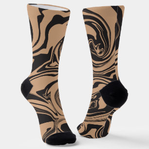 Morsen in Tan en Black retro, marmeren werveling Sokken