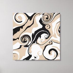 Morsen - Taupe, zwart en wit Canvas Afdruk