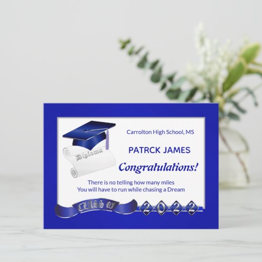 Mortar Diploma Afstuderen Royal Blue Class of 2022 Kaart (Staand voorkant)