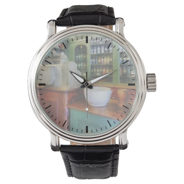 Mortar en Pestle in Pharmacy Horloge (Voorkant)