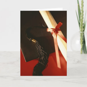 Mortarboard, Diploma, Rode Lint Afstuderen Kaart