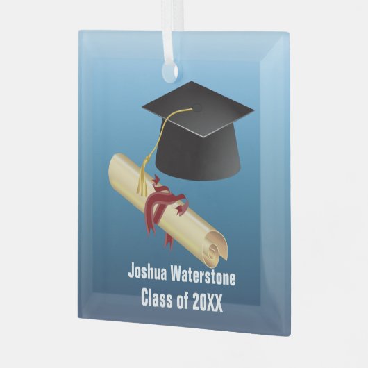 Mortarboard en Diploma Afstuderen Glas Ornament (Voorkant links)