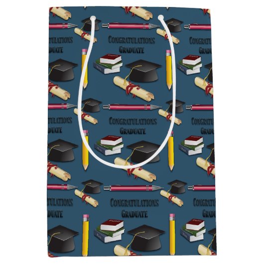 Mortarboard en Diploma Afstuderen Medium Cadeauzakje (Voorkant)