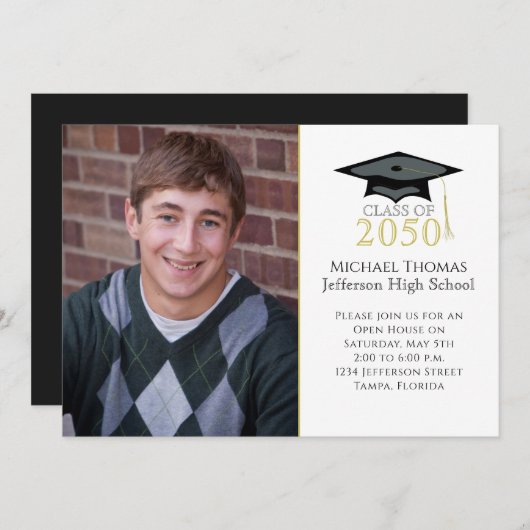 Mortarboard met minimale minimalistische afstudere kaart (Voorkant / Achterkant)