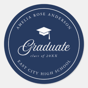 Mortarboard Script Editable Color Afstuderen Ronde Sticker