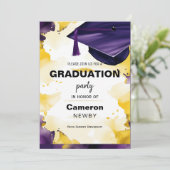 Mortarboard Waterverf Afstudeerfeest uitnodiging (Staand voorkant)