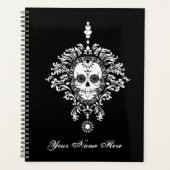 Morte Damask Chic Sugar Crâne blanc sur noir (Devant)