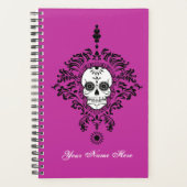 Morte Damask Chic Sugar Crâne noir sur violet (Devant)