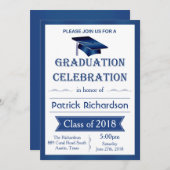 Mortel, blauw & wit Graduation Party Uitnodiging (Voorkant / Achterkant)