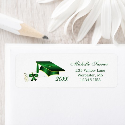 Mortier vert & or jaune, Étiquette du diplôme (En situation)