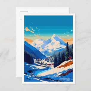 Morzine France Art Vintage Travel Illustration Briefkaart