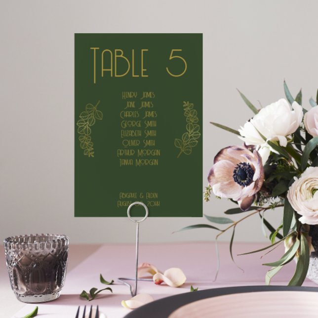 Mos Groen Elegant Klassiek Trouwtafelnummer (Elegant Wedding Table Number Seating Guest List)
