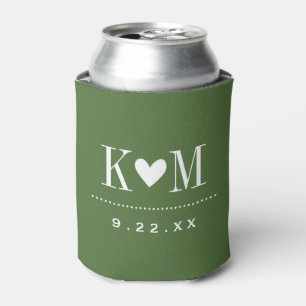 Mos Groen Modern Huwelijk Monogram Blikjeskoeler