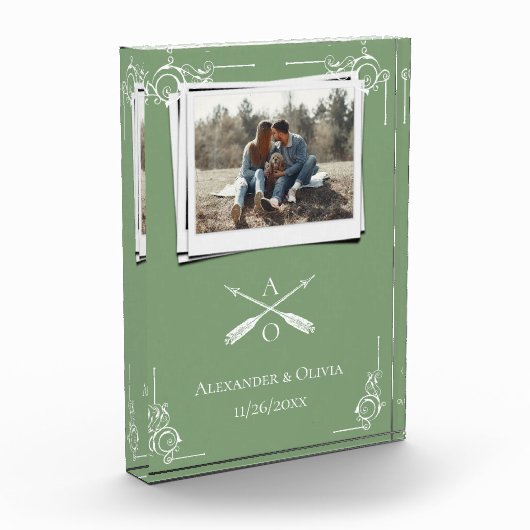 Mos Groen Monogram en Pijlen Passen getrouwd Fotoblokken (Links)