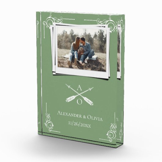 Mos Groen Monogram en Pijlen Passen getrouwd Fotoblokken (Rechts)