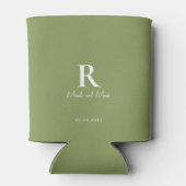 Mos Groen & Wit Monogram Paar Namen Bruiloft Blikjeskoeler (Achterkant)