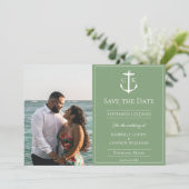 Mos Groene Nautische Monogram Foto Opslaan van de  Save The Date (Staand voorkant)