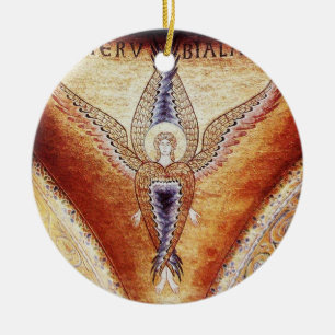 MOSAIC ANGEL Brown Parchment, Red Ruby Keramisch Ornament