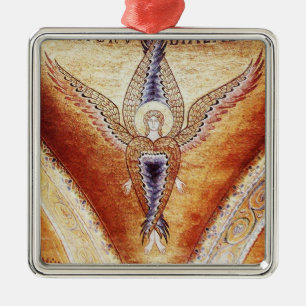 MOSAIC ANGEL Brown Parchment, Red Ruby Metalen Ornament