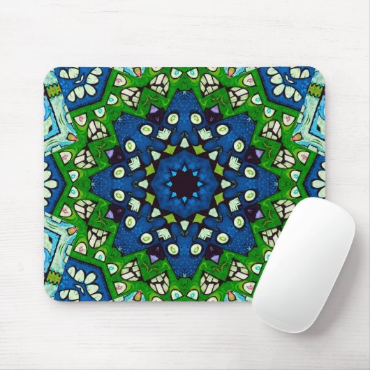 Mosaic Blue Green Hippie Boho Mandala Muismat (Met muis)