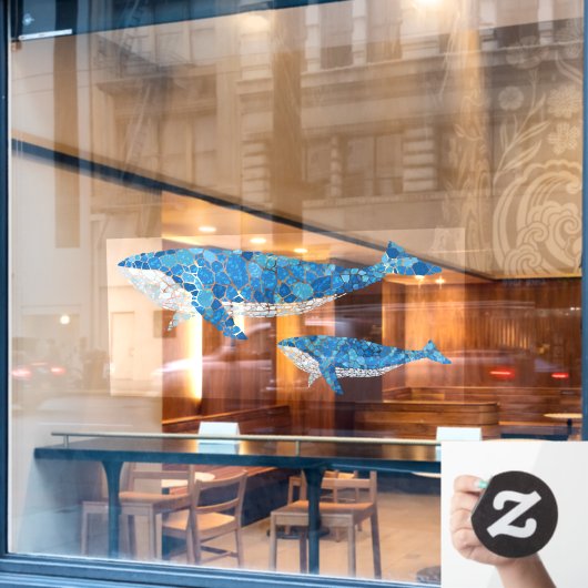 Mosaic Blue Whales Nautical Decor Raamsticker (Cafe Raam)