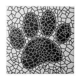 Mosaic Canine Art Dog Paw Print In Black And White Tegeltje