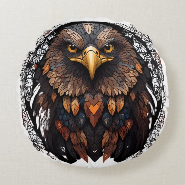 Mosaic Eagle Portrait Coussin rond (Devant)