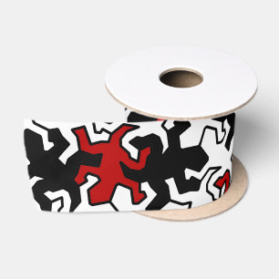 Mosaic Geckos Pattern - rood zwart wit Lint