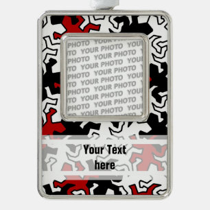 Mosaic Geckos Pattern - rood zwart wit Verzilverd Kader Ornament