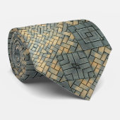 Mosaic Grey and Mustard Bricks Stropdas (Opgerold)