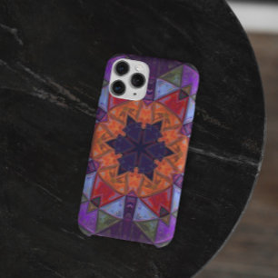 Mosaic Kaleidoscoop Bloem Oranje Rood en Paars iPhone 11 Hoesje