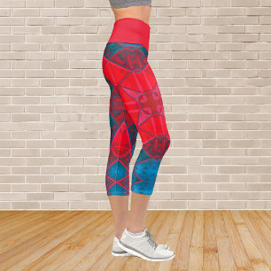 Mosaic Kaleidoscope Carré Leggings rouges et bleus