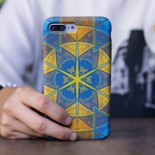 Mosaic Kaleidoscope Flower Blue and Yellow Case-Mate iPhone Case