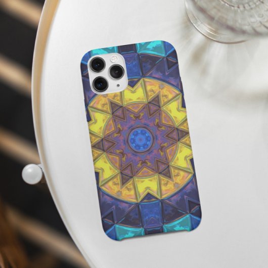 Mosaic Kaleidoscope Flower Blue and Yellow Case-Mate iPhone Case