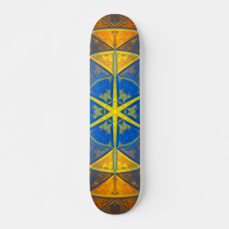 Mosaic Kaleidoscope Flower Blue and Yellow Skateboard