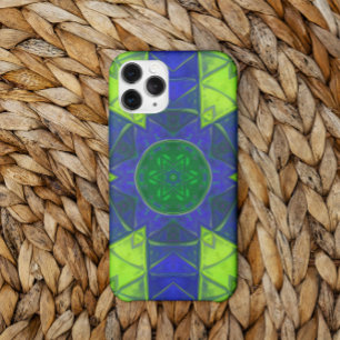 Mosaic Kaleidoscope Flower Blue en Green iPhone 11 Hoesje