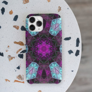 Mosaic Kaleidoscope Flower Blue en Paars iPhone 11 Hoesje