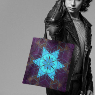 Mosaic Kaleidoscope Flower Blue en Paars Draagtas