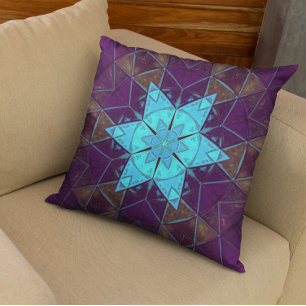Mosaic Kaleidoscope Flower Blue en Paars Kussen