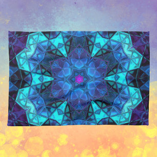 Mosaic Kaleidoscope Flower Blue en Paars Theedoek