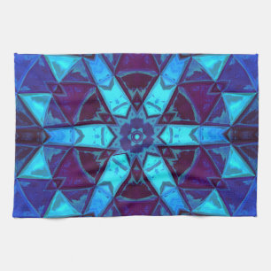 Mosaic Kaleidoscope Flower Blue en Paars Theedoek