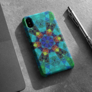 Mosaic Kaleidoscope Flower Blue Green and Oranje iPhone 11 Hoesje