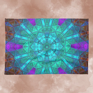 Mosaic Kaleidoscope Flower Blue Paars and Red Theedoek