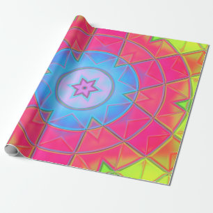 Mosaic Kaleidoscope Flower Blue Pink and Yellow Cadeaupapier