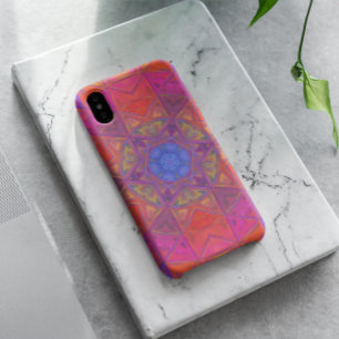 Mosaic Kaleidoscope Flower Blue Pink and Yellow iPhone 11 Hoesje
