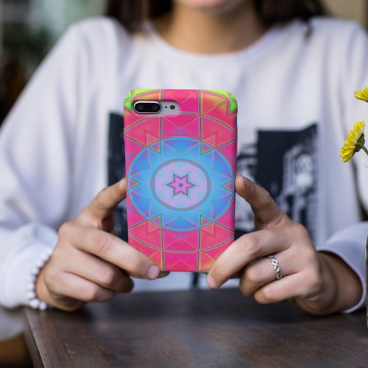 Mosaic Kaleidoscope Flower Blue Pink and Yellow Case-Mate iPhone Case