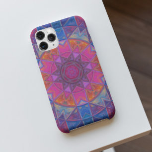 Mosaic Kaleidoscope Flower Blue Pink and Yellow iPhone 11 Hoesje