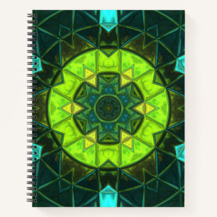 Mosaic Kaleidoscope Flower Green and Blue Notitieboek