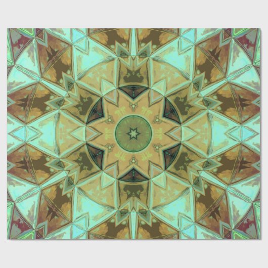 Mosaic Kaleidoscope Flower Green and Brown Cadeaupapier (Vlak)